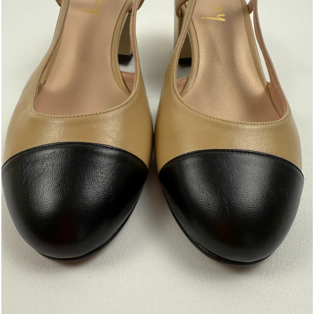 French Sole FS/NY Tuckernuck Slingback Baton Heels Camel Napa/Black Sz 7.5 NWT - Picture 5 of 9